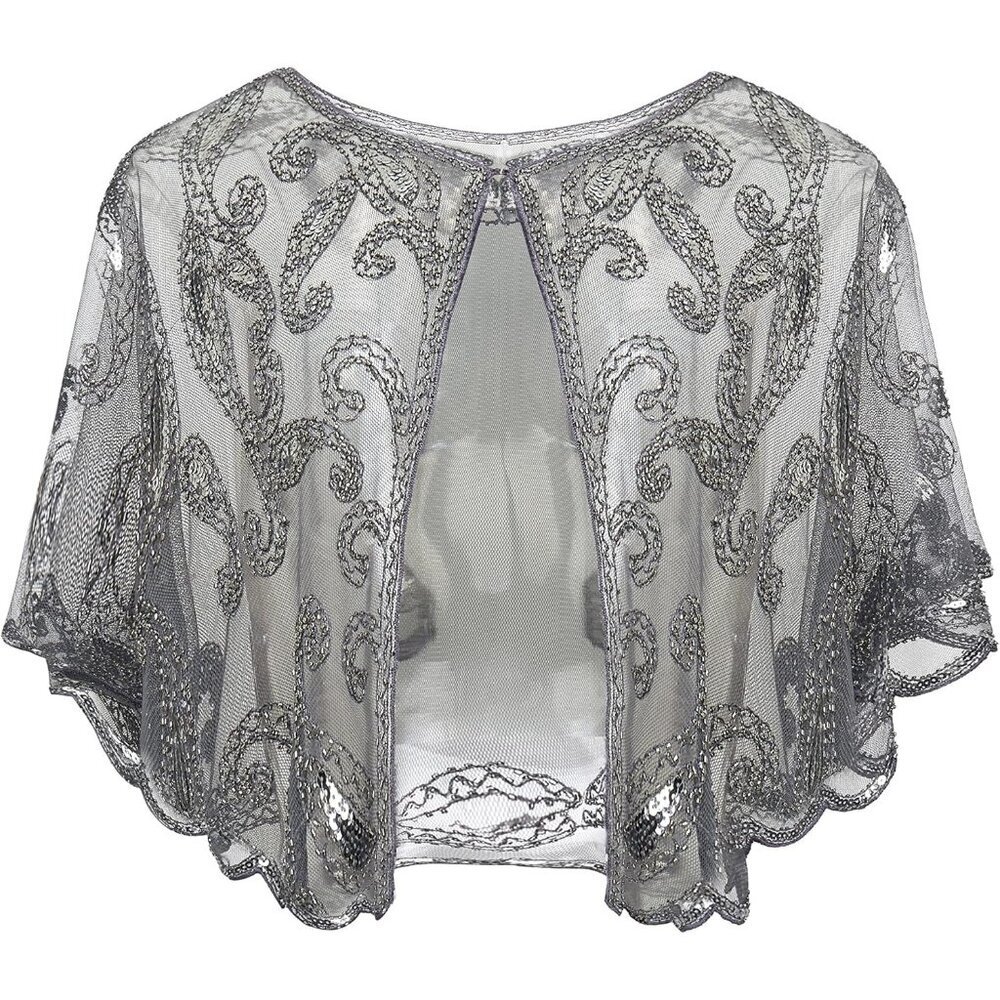 🆕 Women Grey Beaded Evening Cape Bridal Shawl Evening Dresses Wedding Party Fit